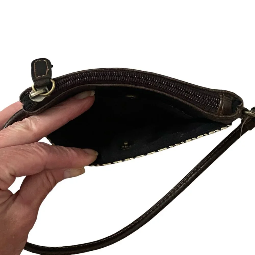 Villager by Liz Claiborne brown and tan mini bag wristlet pouch wallet NWT